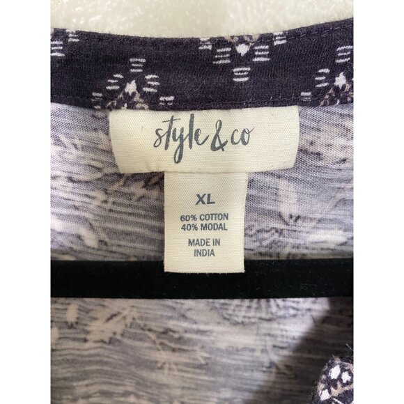 Style & Co Womens Floral Button-Front Blouse XL Purple White 3/4 Sleeve Cotton - Picture 3 of 6